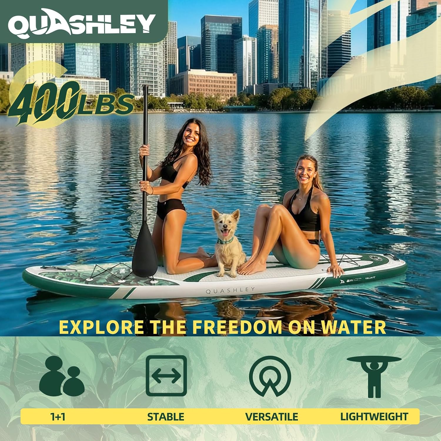 Quashley Inflatable Paddle Board Extra Wide Stand Up Paddleboards 11'×34' with All Premium Paddle Board Accessories,Inflatable SUP for Adults/Family,Beginner-Friendly,Removable Fin,Hand Pump