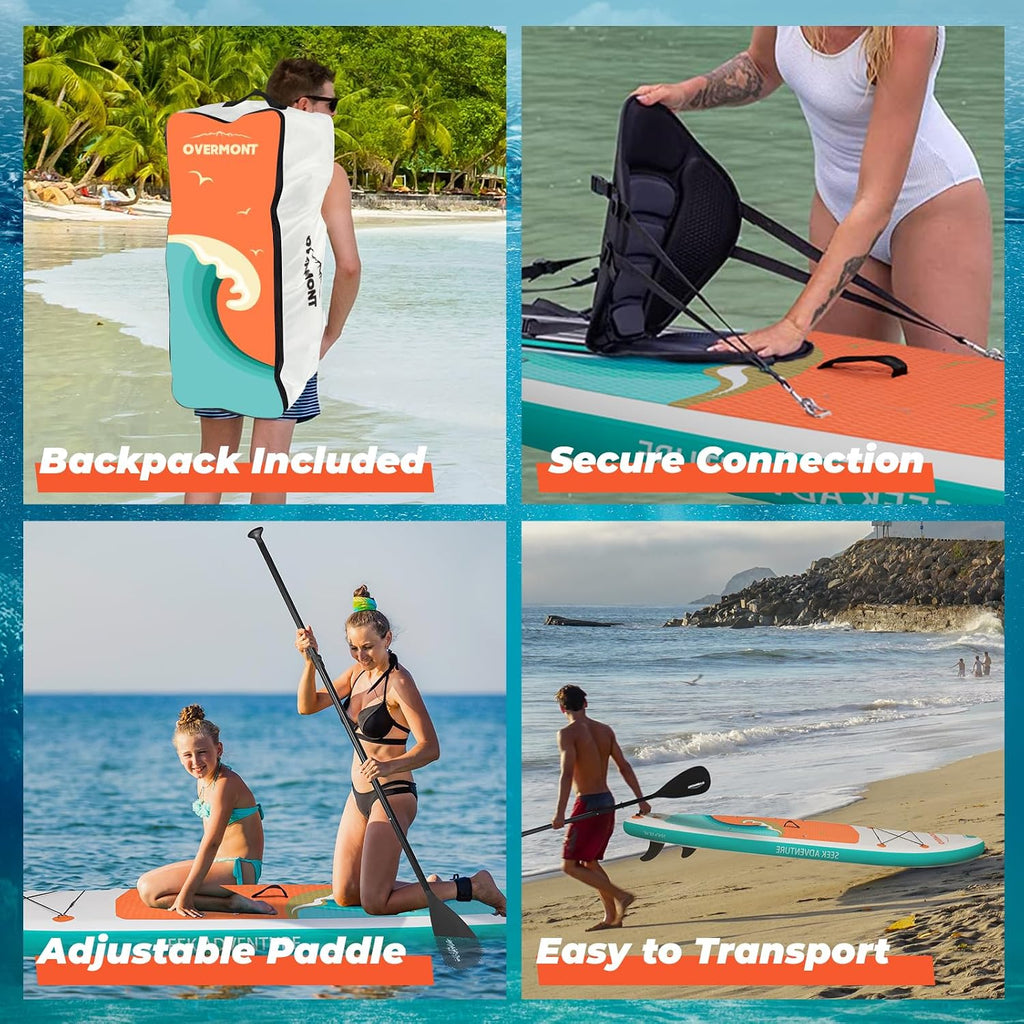Overmont Inflatable Stand Up Paddle Board with Premium SUP Accessories, 10'6'' Wide Durable Design, Non-Slip Stable Deck for Youth & Adults of All Skill Levels, Leash Paddle & Pump Included