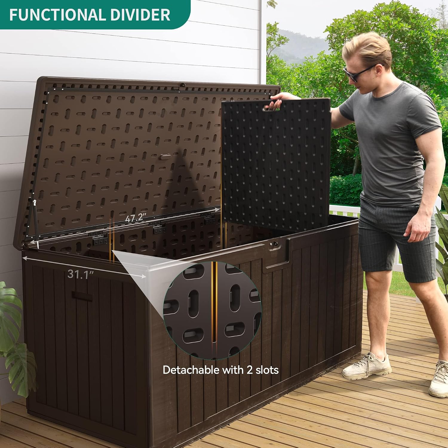 YITAHOME XXL 260 Gallon Large Deck Box,Outdoor Storage for Patio Furniture Cushions,Garden Tools with Flexible Divider,Waterproof,Lockable (Brown)