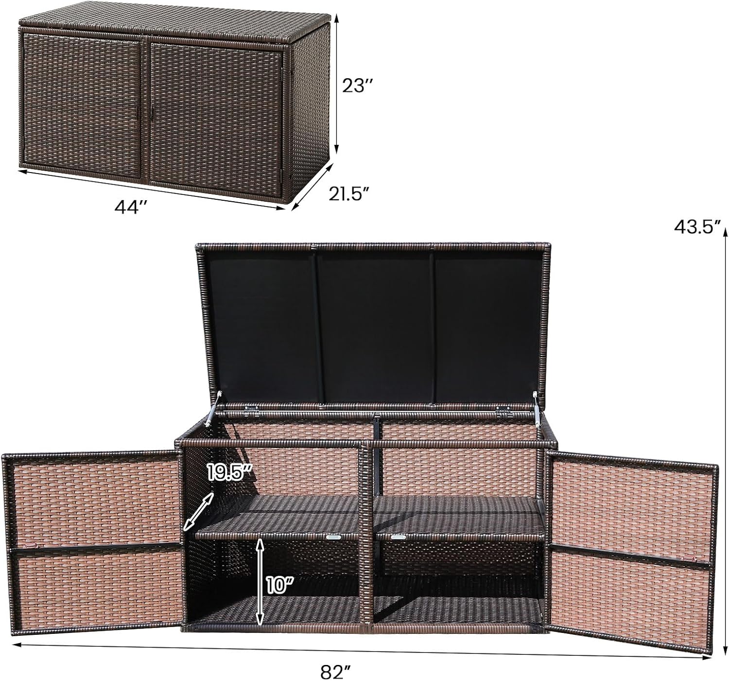 Tangkula 73 Gallon Outdoor Wicker Storage Box, Garden Deck Bin with Steel Frame, Rattan Storage Box with Lid, Ideal for Storing Tools, Accessories
