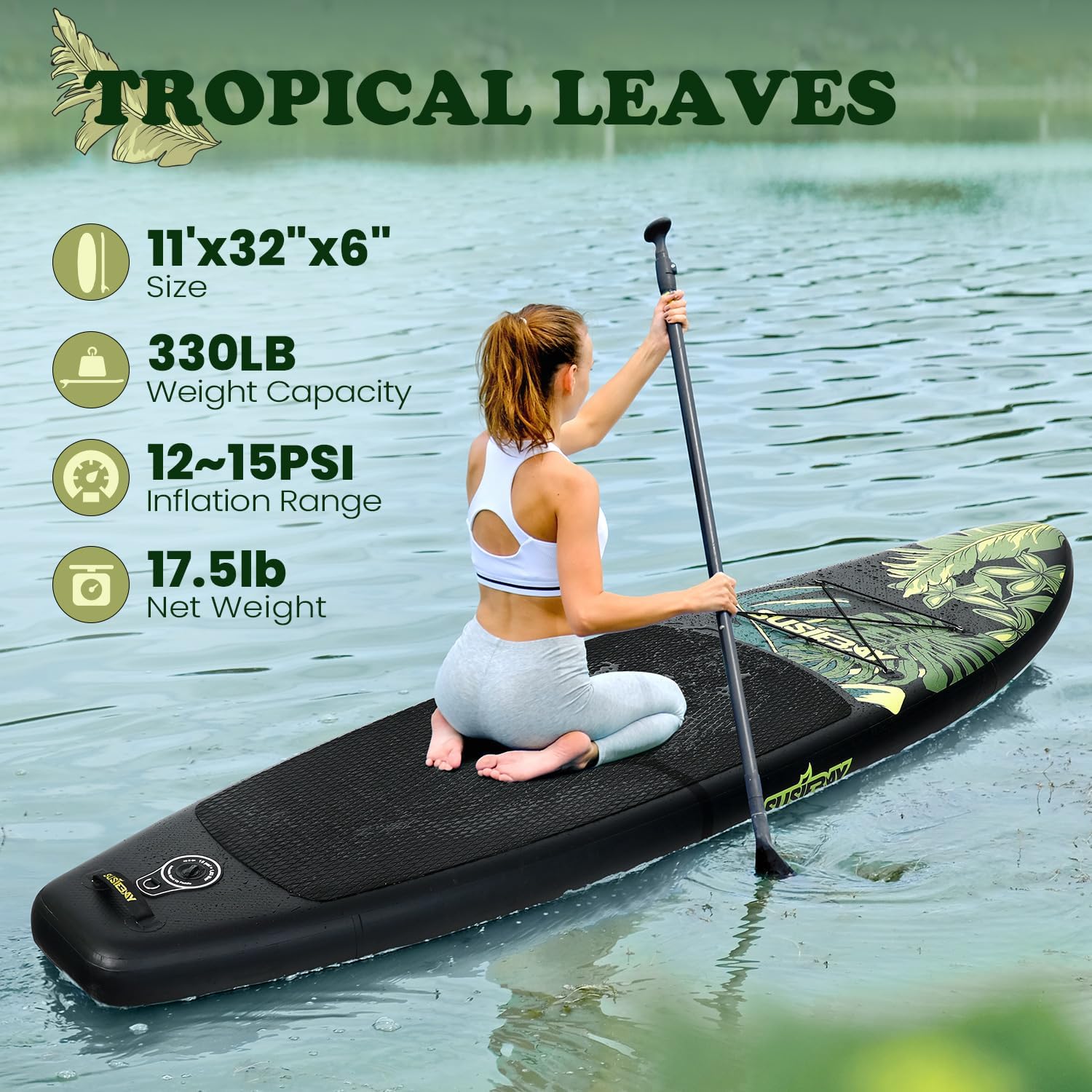 Inflatable Stand Up Paddle Board, 11ft 10'6' Paddle Board for Adults & Youth, Durable SUP Accessories with Non-Slip Deck, Dual Hand Pump,10L Dry Bag,108L Backpack