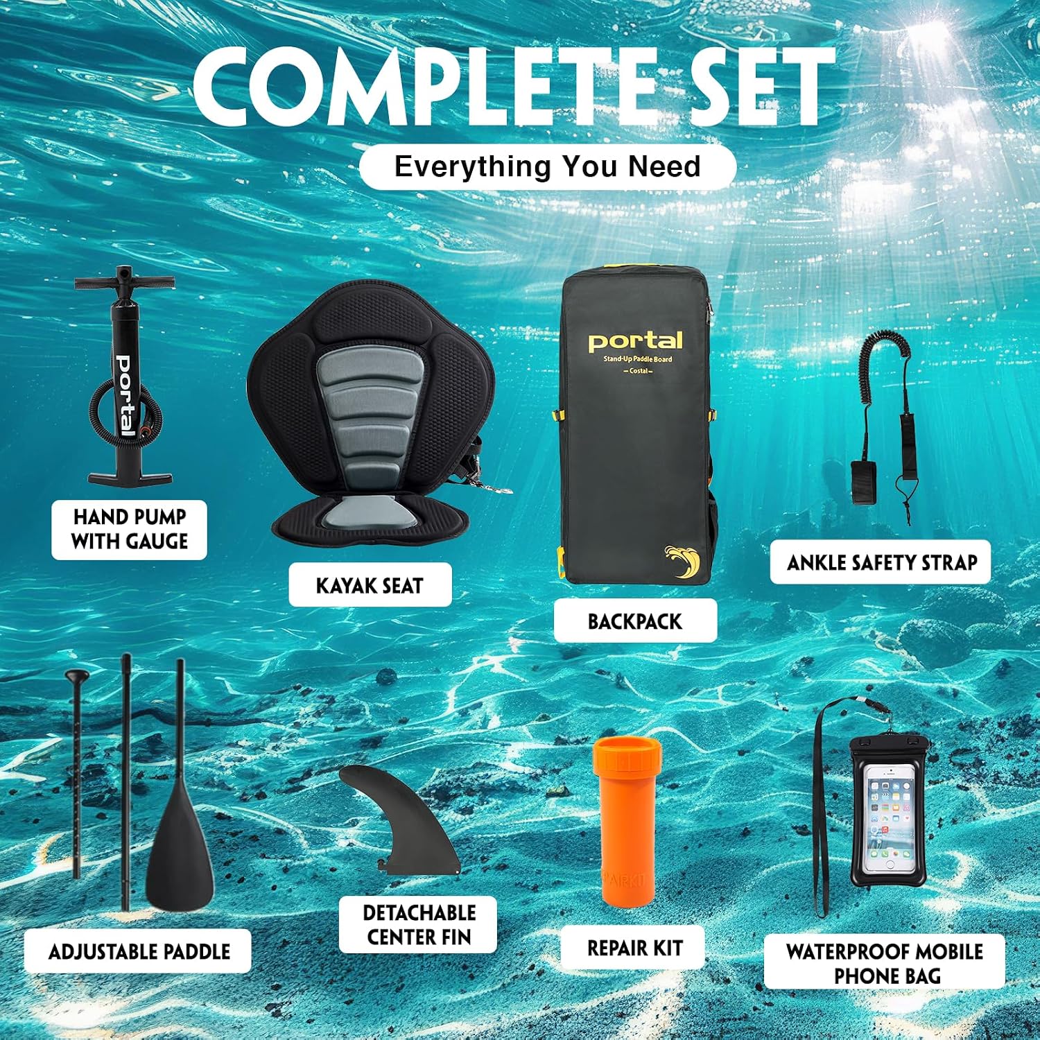 PORTAL SUP Inflatable Paddle Board for Adults 10'6'' Stand Up Paddleboard,Non-Slip Deck Blow up Paddle Boards with Adjustable Paddle, Carry Bag, and Repair Kit (Modern with Seat)