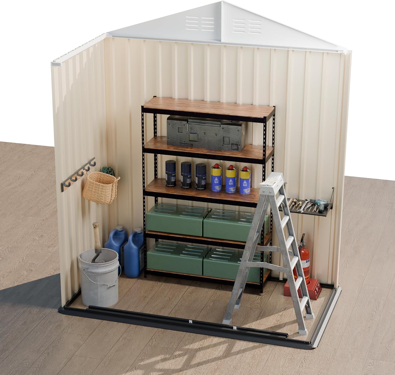 Outdoor Sheds 5FT x 3FT Outdoor Storage, Metal Anti-Corrosion Utility Tool House with Lockable Door & Shutter Vents，Outdoor Waterproof Garden Tool Metal Storage Sheds （White
