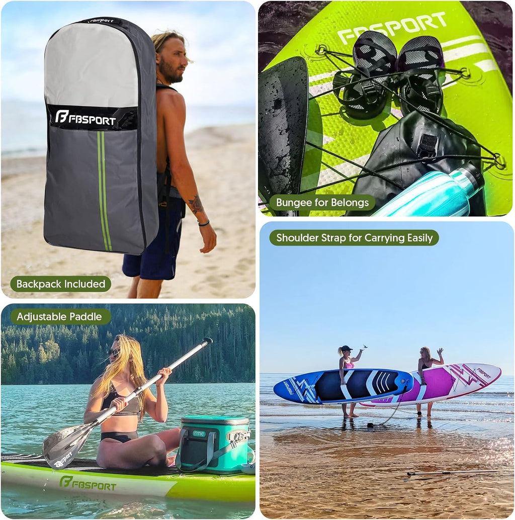 FBSPORT 11' Premium Stand Up Paddle Board, Yoga Board with SUP Accessories & Carry Bag | Wide Stance, Surf Control, Non-Slip Deck, Leash, Paddle and Pump for Youth & Adult