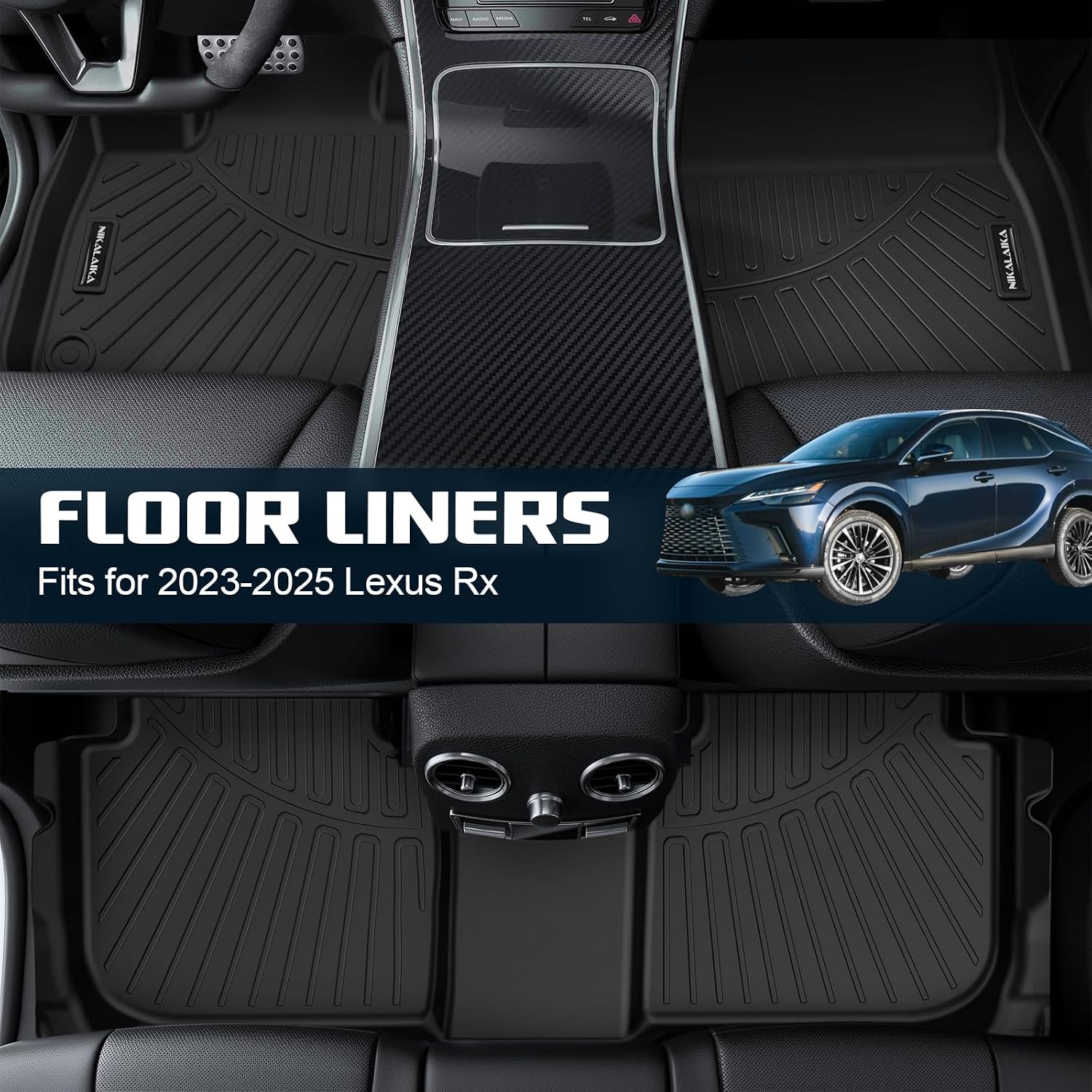 Floor Mats & Cargo Liner for 2023 2024 2025 Lexus RX/RX350/RX350h/RX500h All Weather Protection TPE Rubber Floor Liners for 2023 2024 2025 Lexus RX Full Set Automotive Mat Accessories, Black
