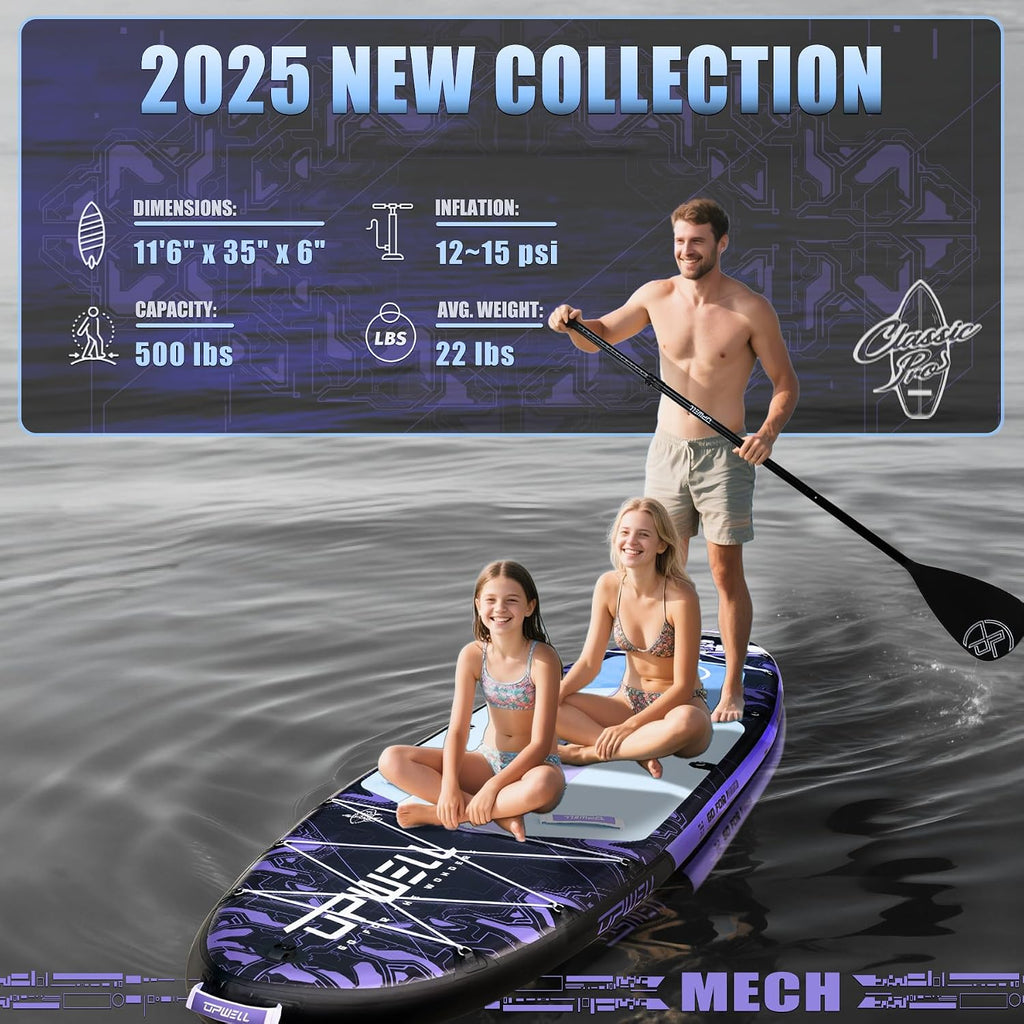 UPWELL 11'6'×35' Extra Wide Inflatable Paddle Board, Stand Up Paddle Board for Youth & Adults, Stable Design, Premium SUP Accessories, 120L Backpack, 10L Dry Bag, Paddle, Leash, Hand Pump, US Fins
