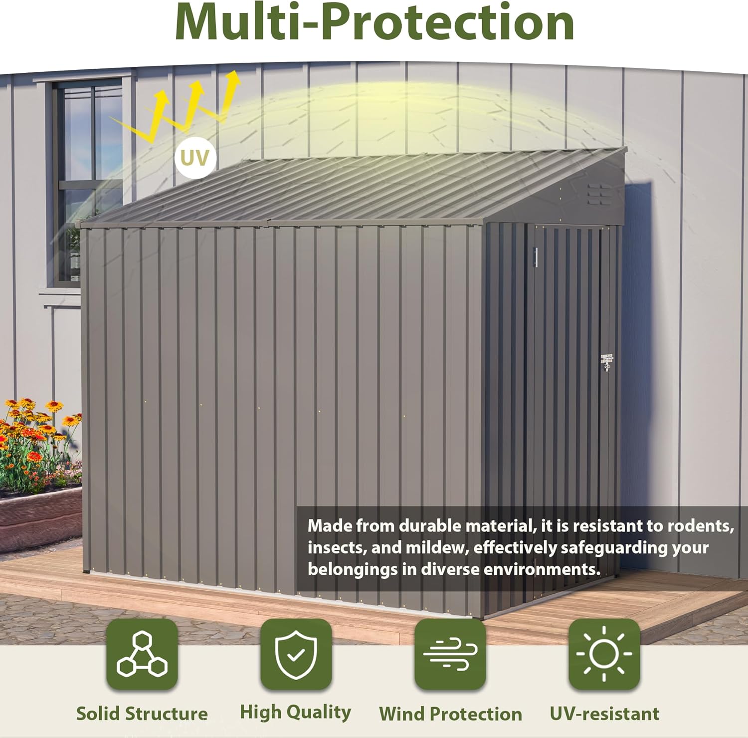 YOPTO 4x7 FT Outdoor Storage Shed,Lean to Lockable Metal Garden Shed Steel with Reinforced Beams,All Weather Waterproof Storage House W/Lockable Door,for Backyard,Patio,Lawn,Garden,Dark Gray
