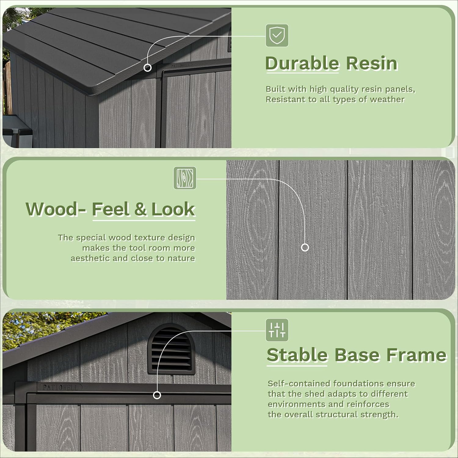 Patiowell 4 x 4 FT Plastic Outdoor Storage Shed with Floor, Garden Tool Resin Shed with Two Windows and Lockable Door for Garden, Backyard, Lawn, Easy to Install, Dark Grey