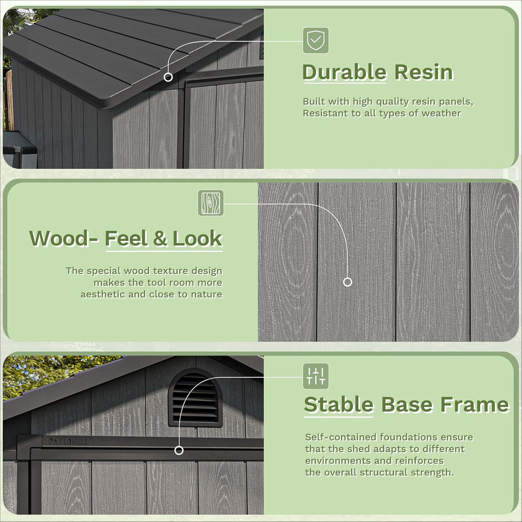 Patiolife 4 x 4 FT Plastic Shed for Outdoor, Storage Resin Shed with Design of Lockable Door and Window, Tool Storage for Garden Patio Lawn,Dark Grey