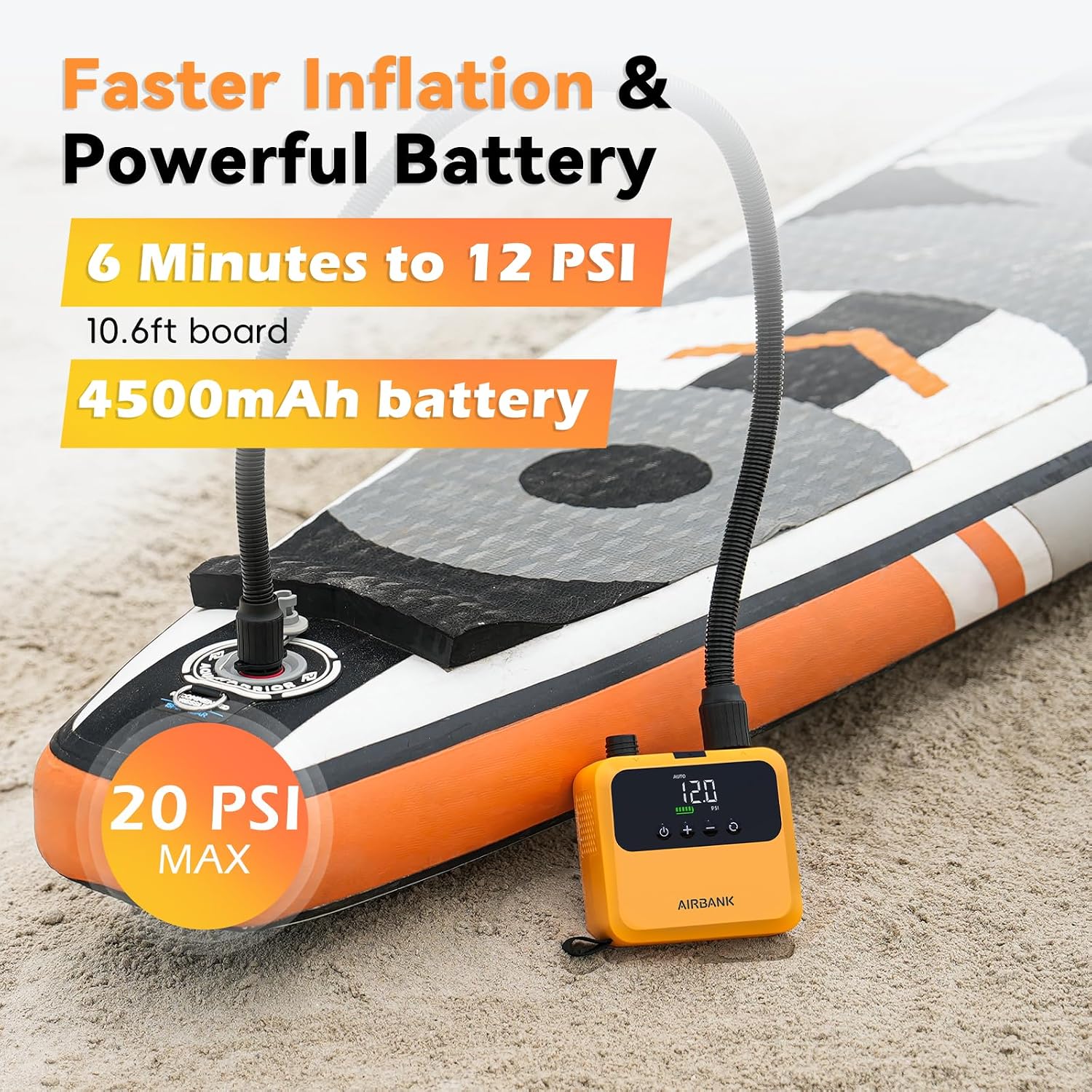 AIRBANK Mini Paddle Board Pump Pulse Pro, Small Rechargeable SUP Pump Electric Portable, Brushless Motor, MAX 20PSI, Fast Inflation Air Pump for Kayak, Inflatables, Boats, Tent, Kite Wings