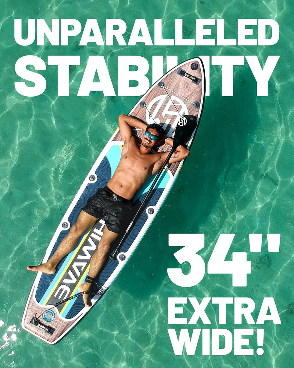 Hiwave Inflatable Paddle Board 11 '* 34 '* 6' Extra Wide Sup Board, 420lb Capacity Paddle Board for Adults, Suitable for Sea and Lakes, 2+1Family Board