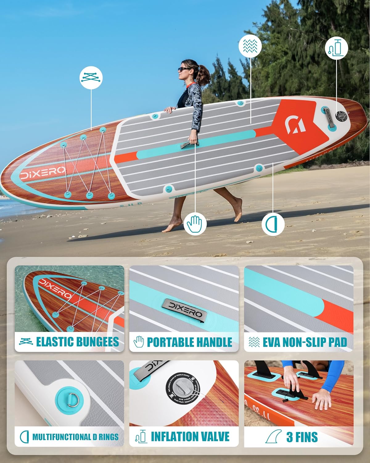 Inflatable Stand Up Paddle Board with SUP Accessories, 11'*33' Inflatable Paddle Boards for Adults & Youth of All Skill Levels