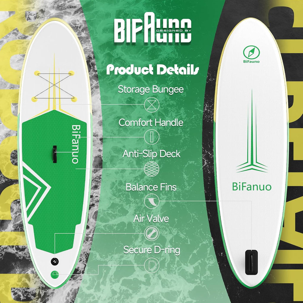 Bifanuo Inflatable Stand Up Paddle Board with SUP Accessories and Backpack