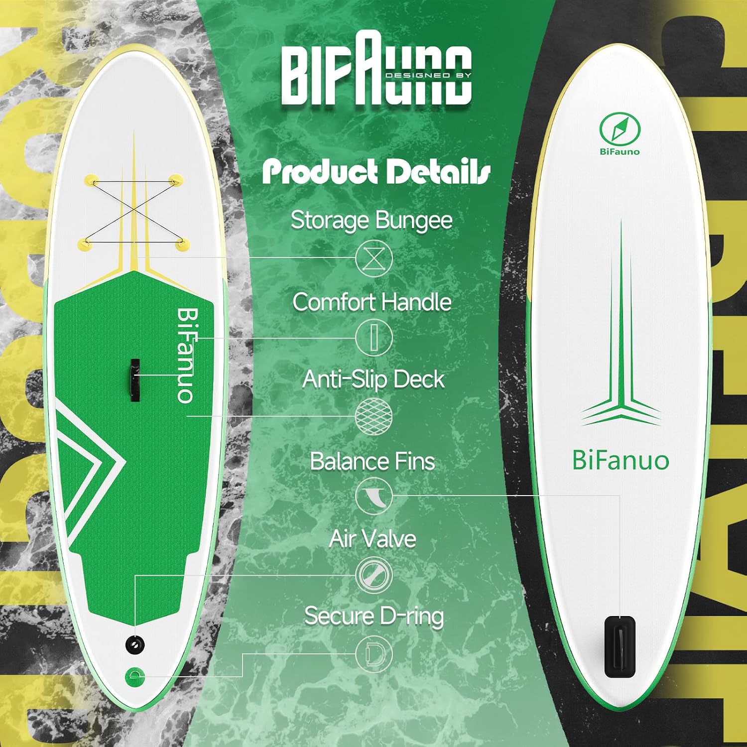 Bifanuo Inflatable Stand Up Paddle Board with SUP Accessories and Backpack