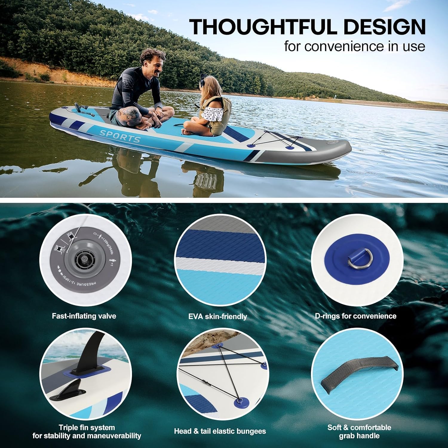 Panana Inflatable Stand Up Paddle Board 10'/10'8''x30''/32''x6'' iSUP Non-Slip Deck Paddleboard for Adults Beginners Youth, with Paddle Pump Fins Leash Backpack