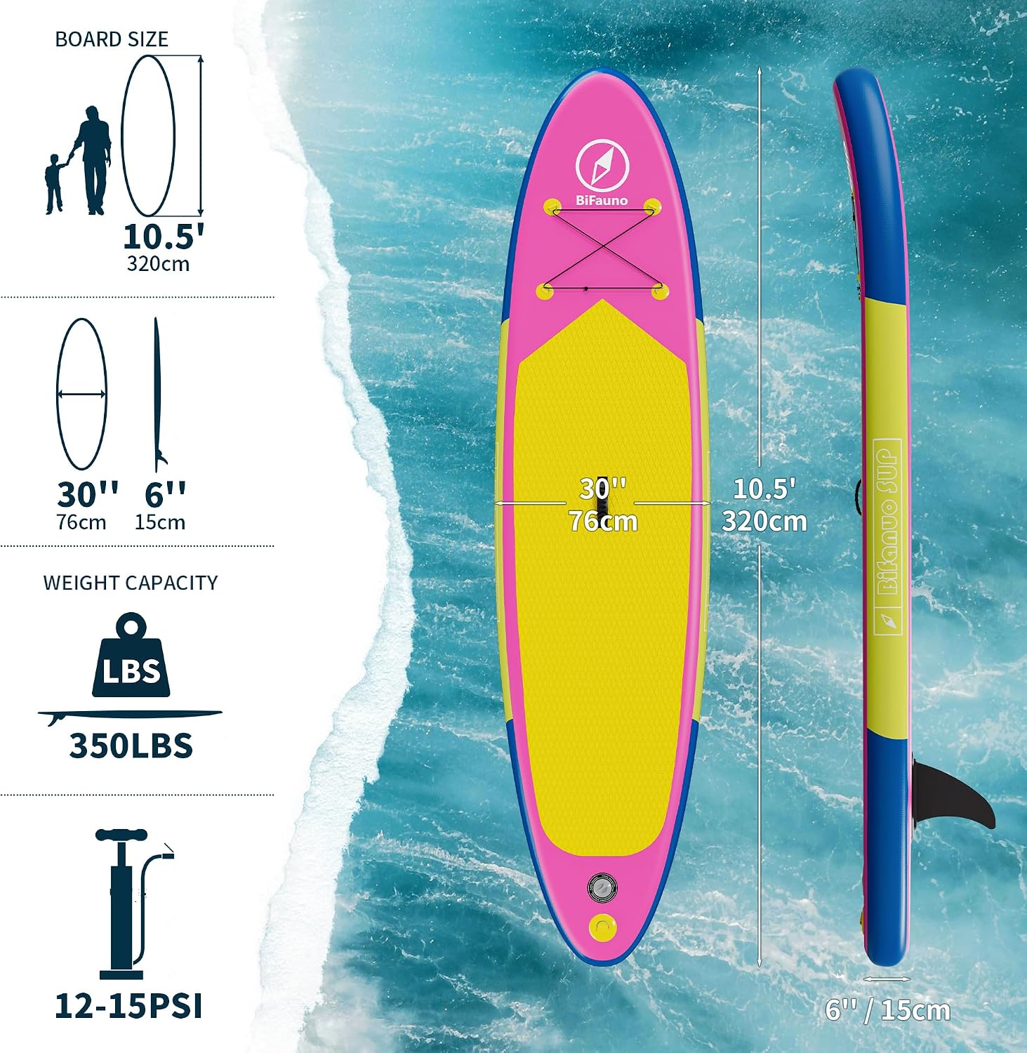Bifanuo Inflatable Stand Up Paddle Board with SUP Accessories and Backpack