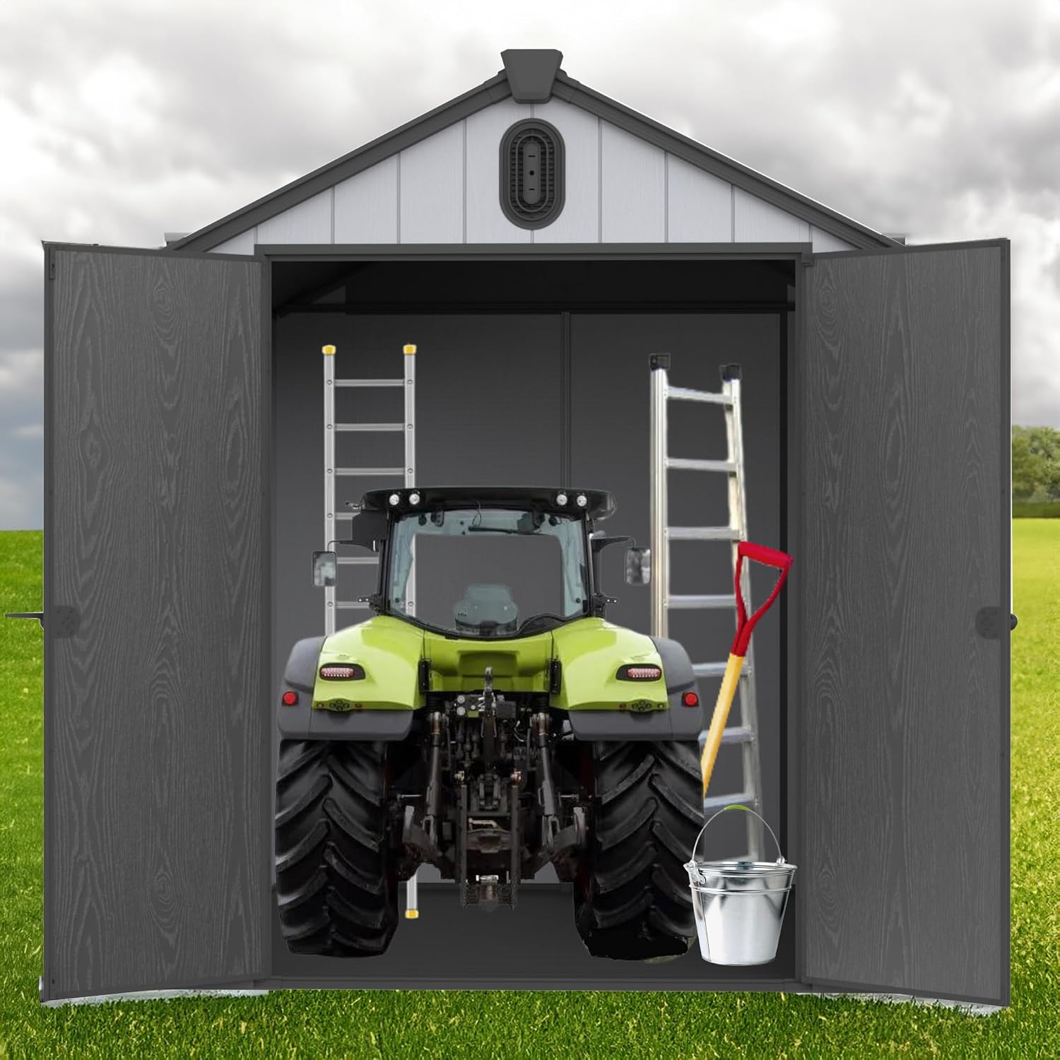 YOPTO 6x8 FT Outdoor Storage Shed with Hinge Door,Window & Air Vent,Outdoor Plastic Tool House W/Waterproof Tilted Roof,Heavy Duty Stroage Unit for Backyard,Patio,Lawn,Garden,Grey+Black