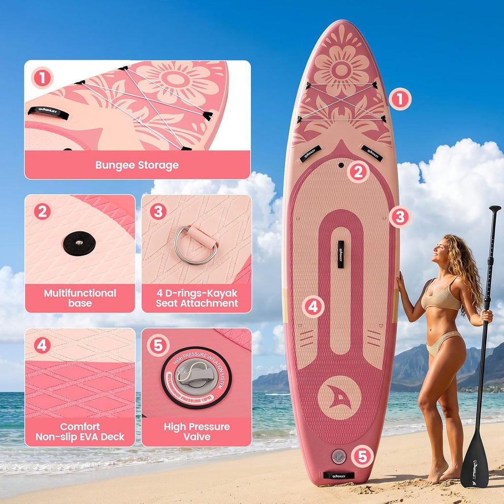 Quashley Inflatable Stand Up Paddle Board,Inflatable Paddleboards 32/34 Inch Wide,All Around SUP for Beginners with Lightweight Paddle,Hand Pump,Backpack,Leash,Durable & Portable iSUP Board