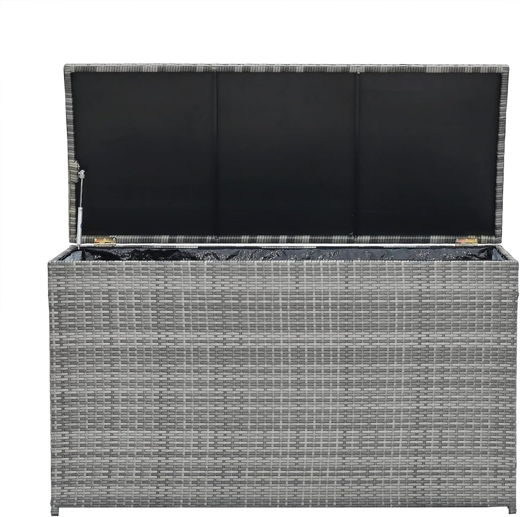 Teamson Home 154 Gallon Lined Weather Resistant Outdoor Rattan Wicker Patio Deck Storage Box with Soft Close Hinges for Patio Furniture Cushions or Pool Accessories, Gray