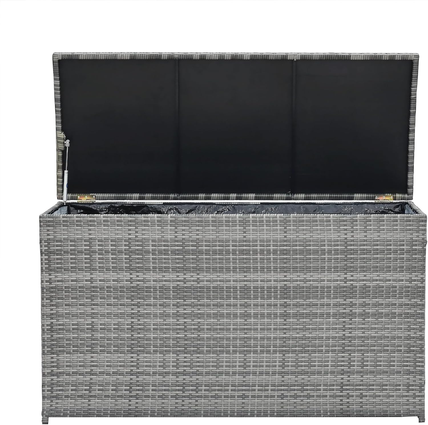 Teamson Home 154 Gallon Lined Weather Resistant Outdoor Rattan Wicker Patio Deck Storage Box with Soft Close Hinges for Patio Furniture Cushions or Pool Accessories, Gray