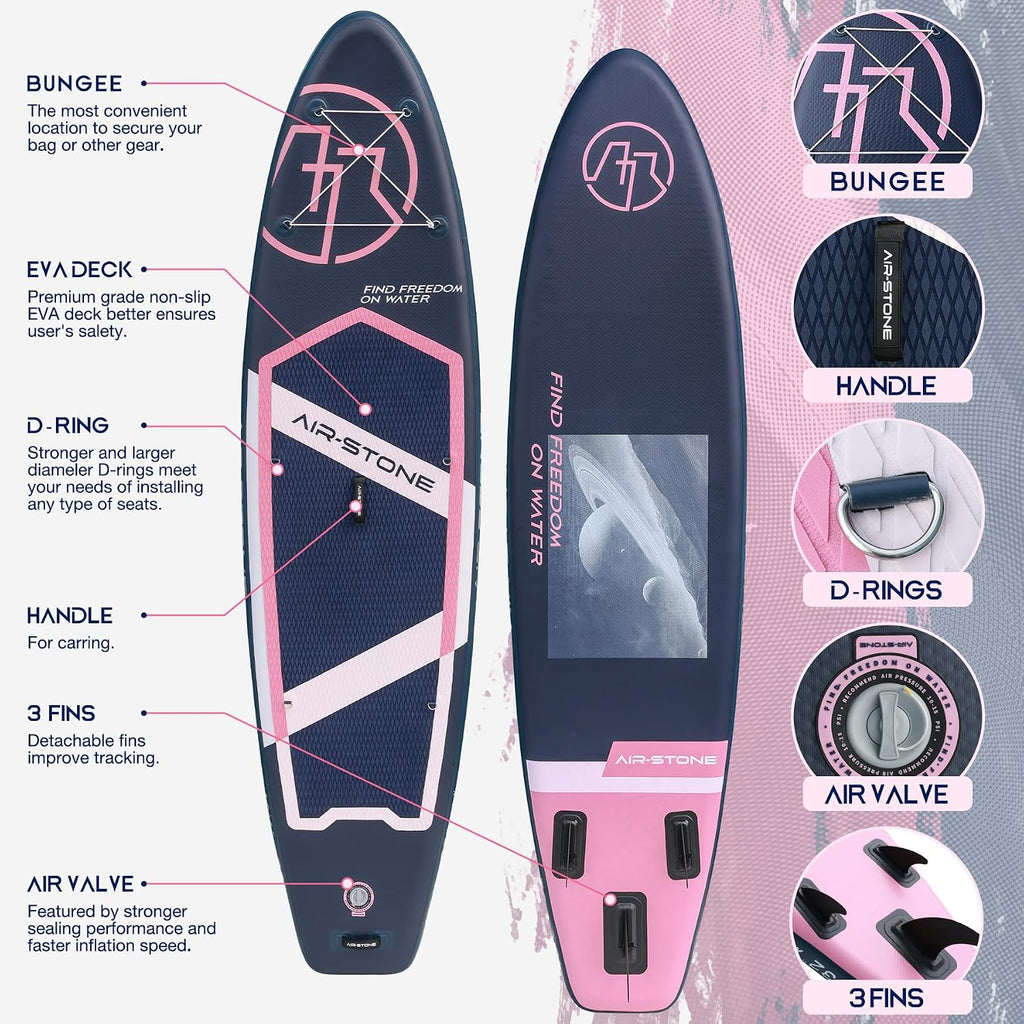 AIR-STONE 10'6' 450 lb Capacity，Inflatable Stand Up Paddle Board with sup Accessories Including Backpack, Repairing Kits, Non-Slip Deck, Leash, 3 Fins, Paddle and Hand Pump