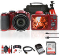 Kodak Pixpro AZ405 Digital Camera in Red (AZ405RD) Bundle Including: 128 GB Memory Card, Rechargeable Batteries, Case, Flexible Tripod, Neck Strap, Lens Caps, Full Cleaning Kit, More Accessories