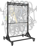 monTEK Freestanding Bike Storage Rack for 10 Bikes, Heavy Duty 617LBS Vertical Bike Stand with 10 Bike Hooks & 6 Helmet Hooks, Indoor and Outdoor Bike Storage Rack with Locking Casters