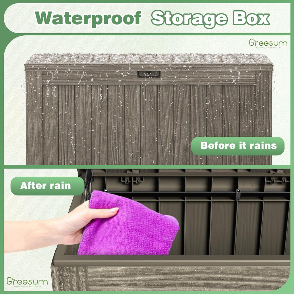 Greesum Outdoor Storage Box 120 Gallon Storage Bin with Lid for Patio Furniture, Garden Tools, Pool Supplies, Lockable, Waterproof and UV Resistant, Coffee