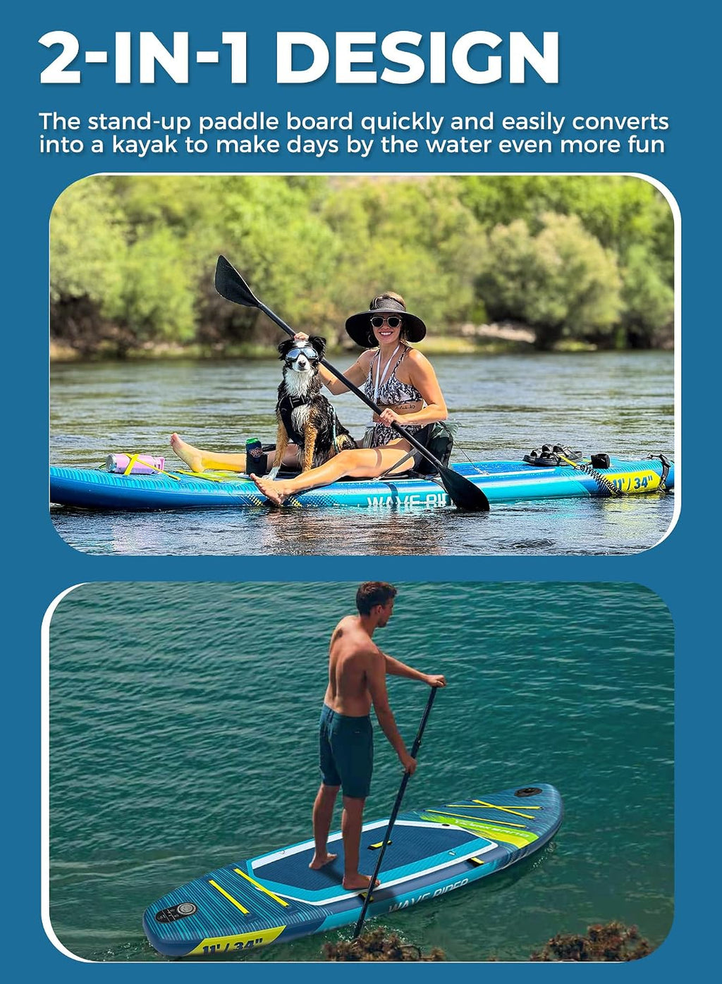 TIGERXBANG 11'6'/11'/10' Inflatable Paddle Board with Complete Accessories, Versatile Premium Paddle Boards for Adults/Youth, Stand Up Paddle Board Polar/Wave/Sunny Wave Collection