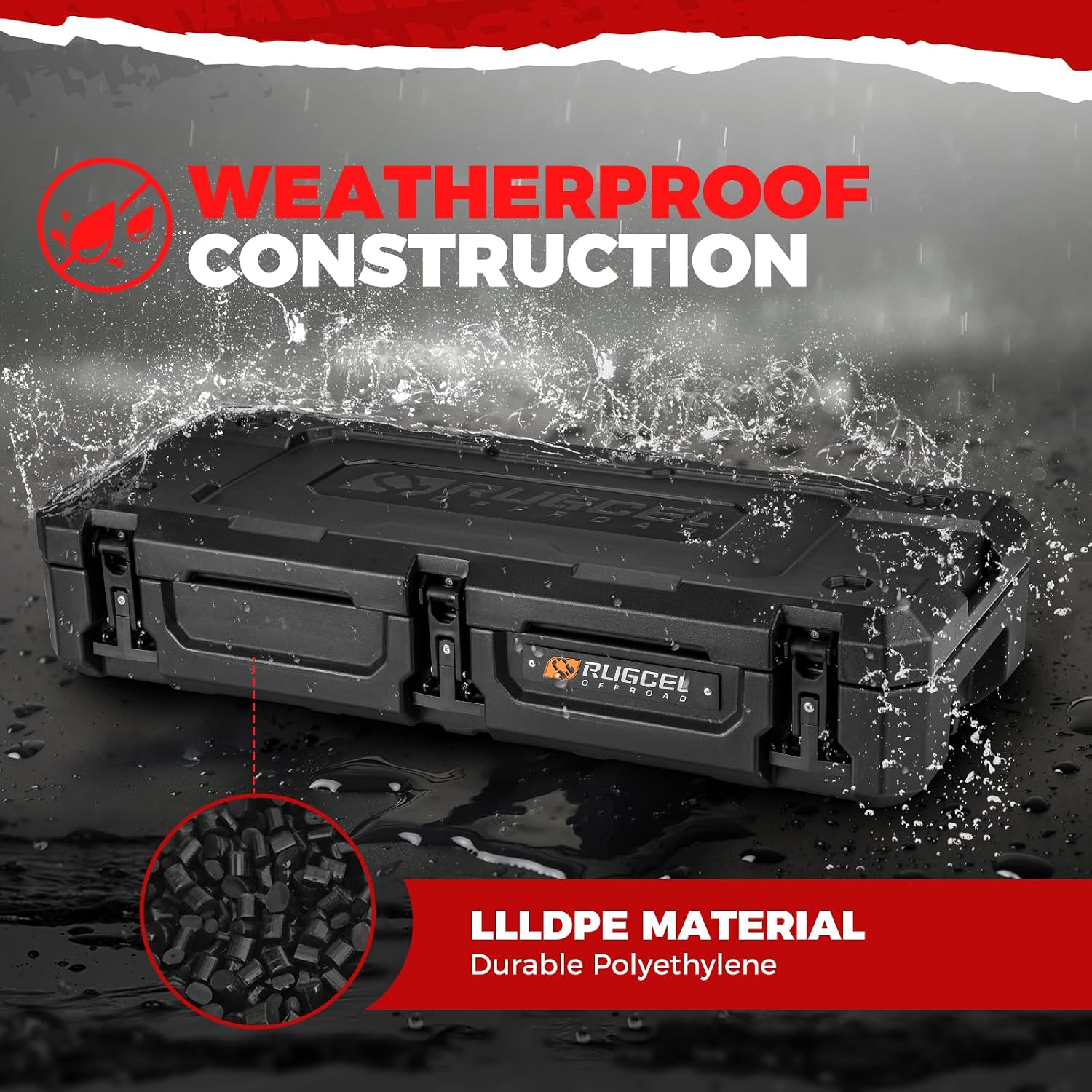 RUGCEL 58QT Waterproof Dry Box - Heavy-Duty Overland & Off-Road Storage Case for Car Camping Equipment, Roof Gear & Vehicle Luggage,41in*17in*8.5in