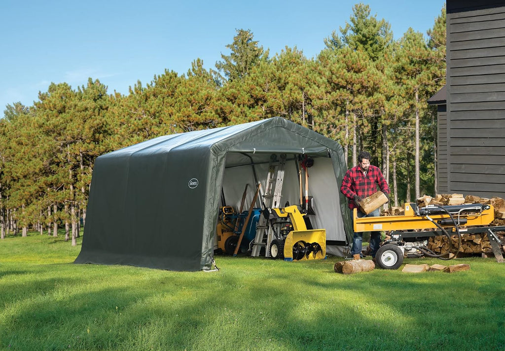 Scotts 10' x 15' x 8' All Season Outdoor Storage Shed with Waterproof Cover, Green