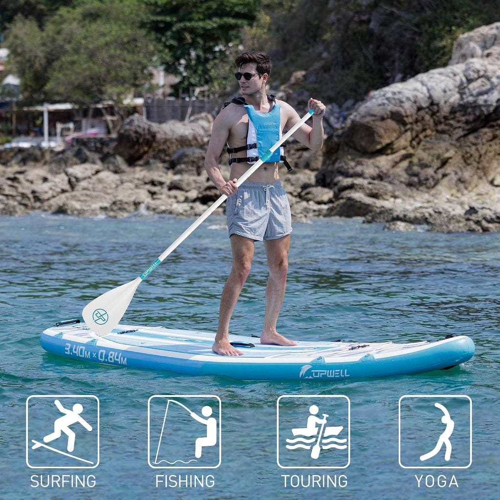 UPWELL 11'6'/11'2'/11'/10'8'/10'6'/10'2' Inflatable Stand Up Paddle Board with sup Accessories Including Backpack, Repairing Kits, Non-Slip Deck, Leash, 3 Fins, Paddle and Hand Pump