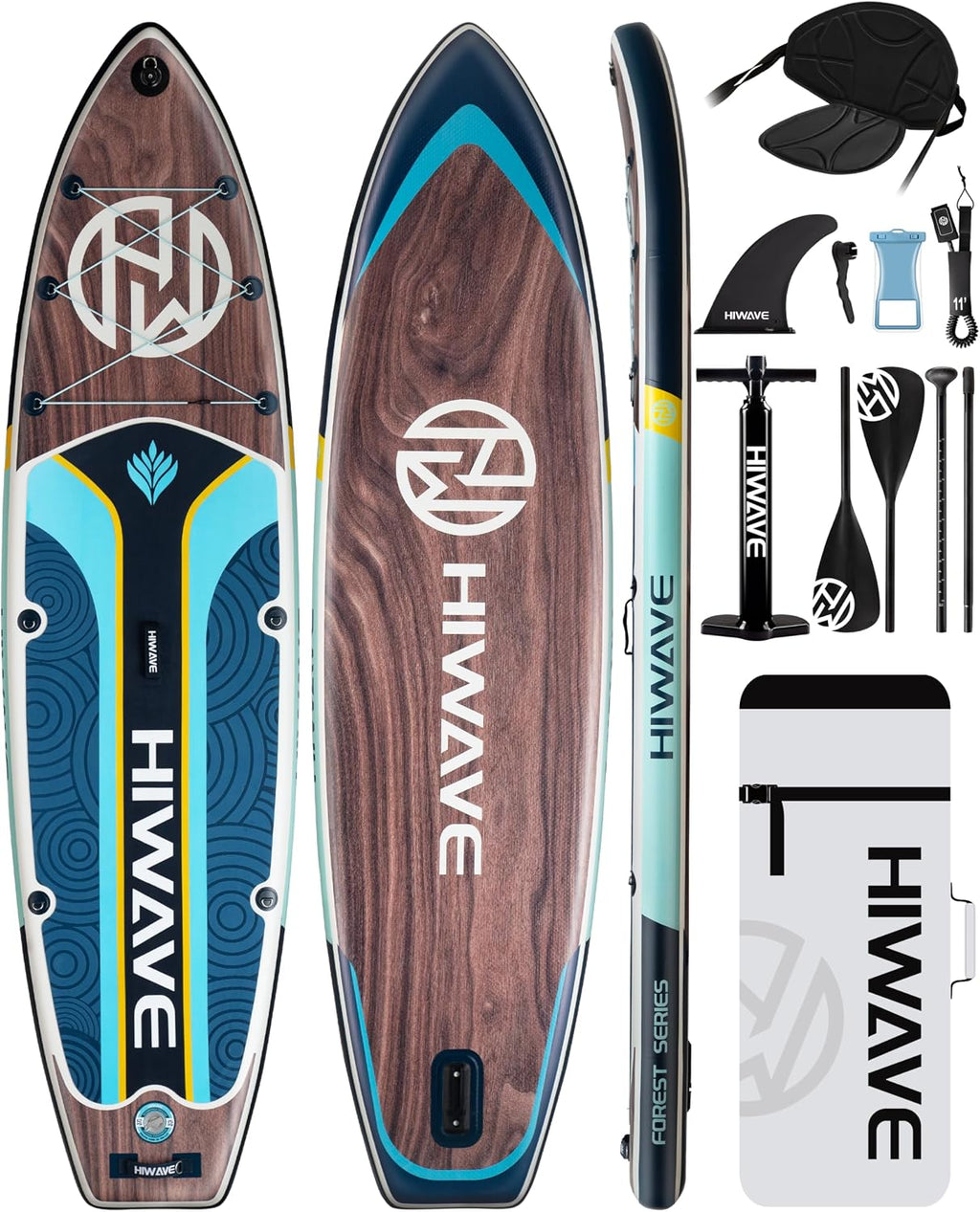 Hiwave Inflatable Paddle Board 11 '* 34 '* 6' Extra Wide Sup Board, 420lb Capacity Paddle Board for Adults, Suitable for Sea and Lakes, 2+1Family Board