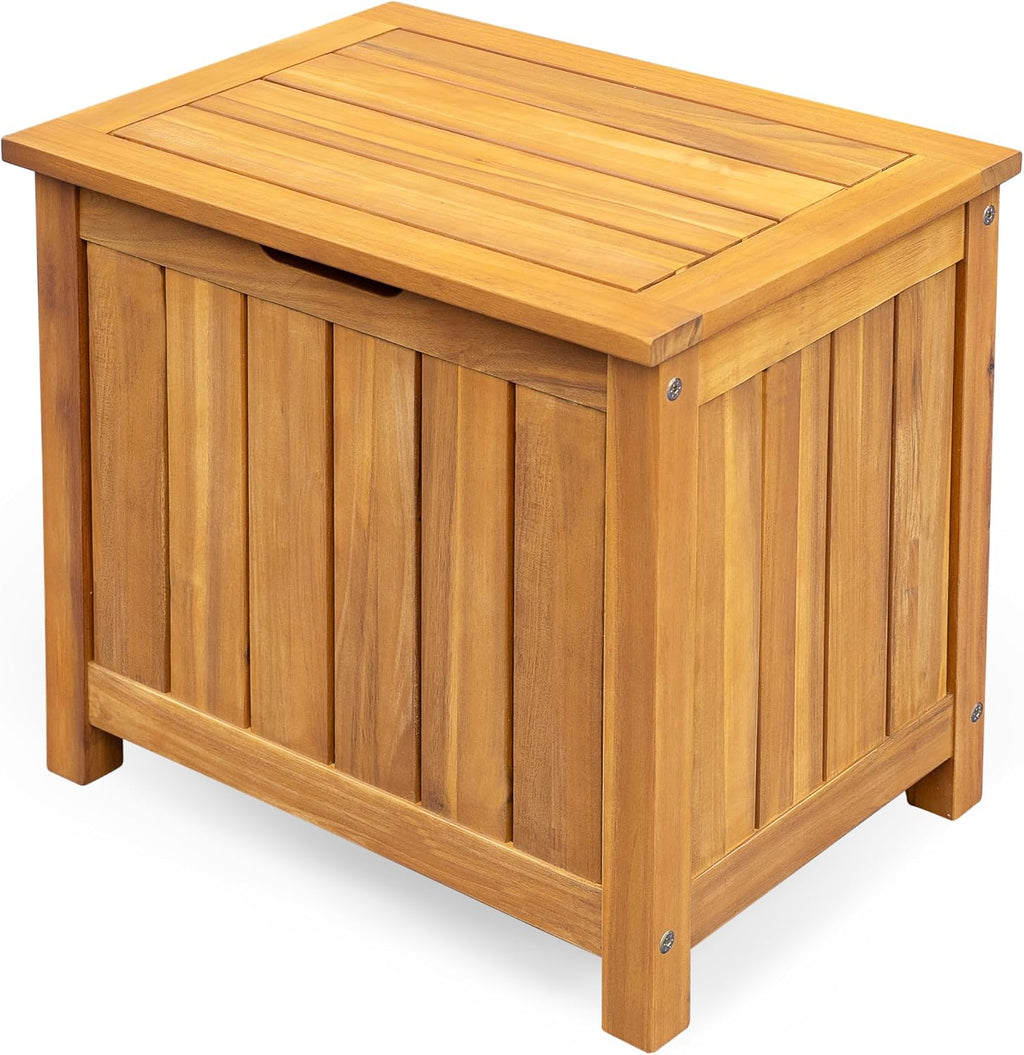 Christopher Knight Home Kensy Acacia Wood Outdoor Storage Box, 30 Gallons Wooden Patio Deck Box, Garden Backyard Tool Storage, Outdoor Storage Container for Patio Furniture Cushion, Teak Finish