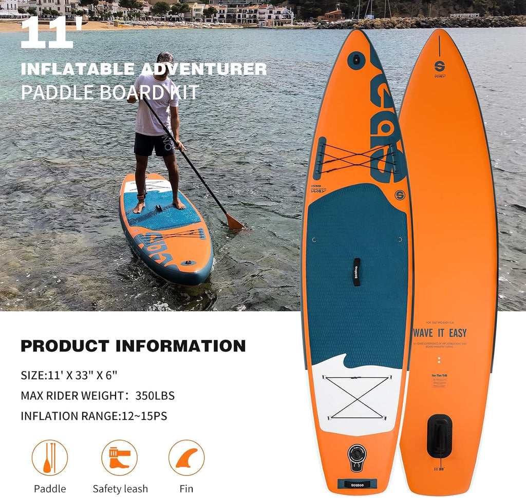 Inflatable Stand Up Paddle Board Includes Paddle, Dual Action Pump, and Accessories 11ft Lightweight iSUP, 33'*6' Wide Stable Design, Anti-Slip EVA Deck, Paddle Board for Adults