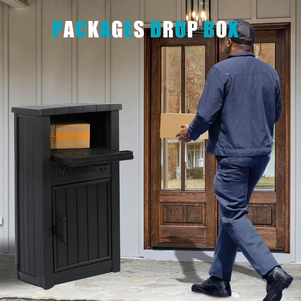 LHBGO Package Delivery Box for Outside, Outdoor Storage with Lockable Secure, Anti-Theft Parcel Drop Boxes Outdoor Package Delivery and Waterproof for Porch, House, Curbside
