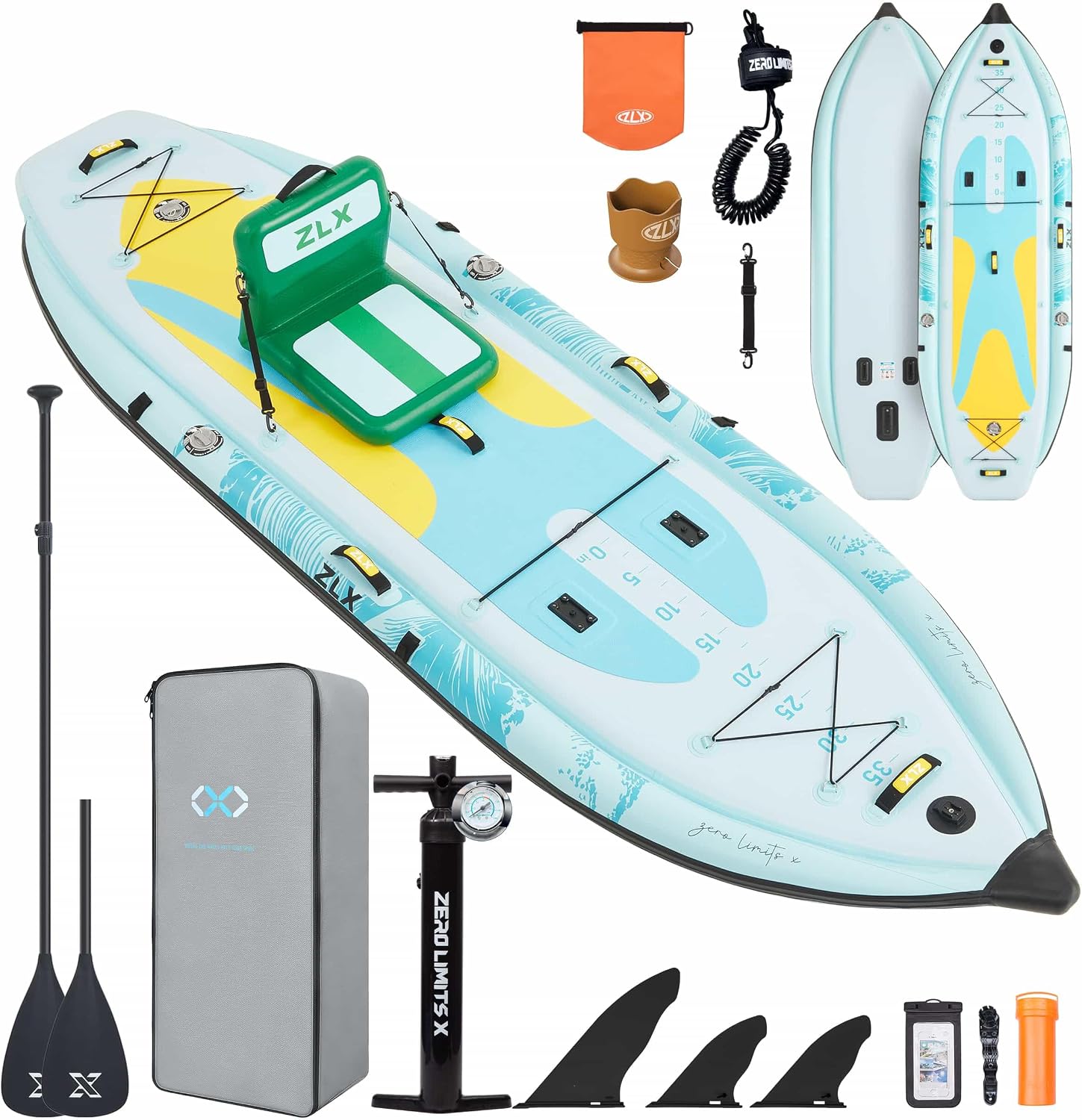 ZLX 11'6''x42'' Extra Wide Inflatable Fishing Paddle Board for Adults- Stable Non-Slip Deck Pad, Dual Reinforced Sides & Quiet Glide, 400lb Capacity SUP, Rod Mount, Camera Mount