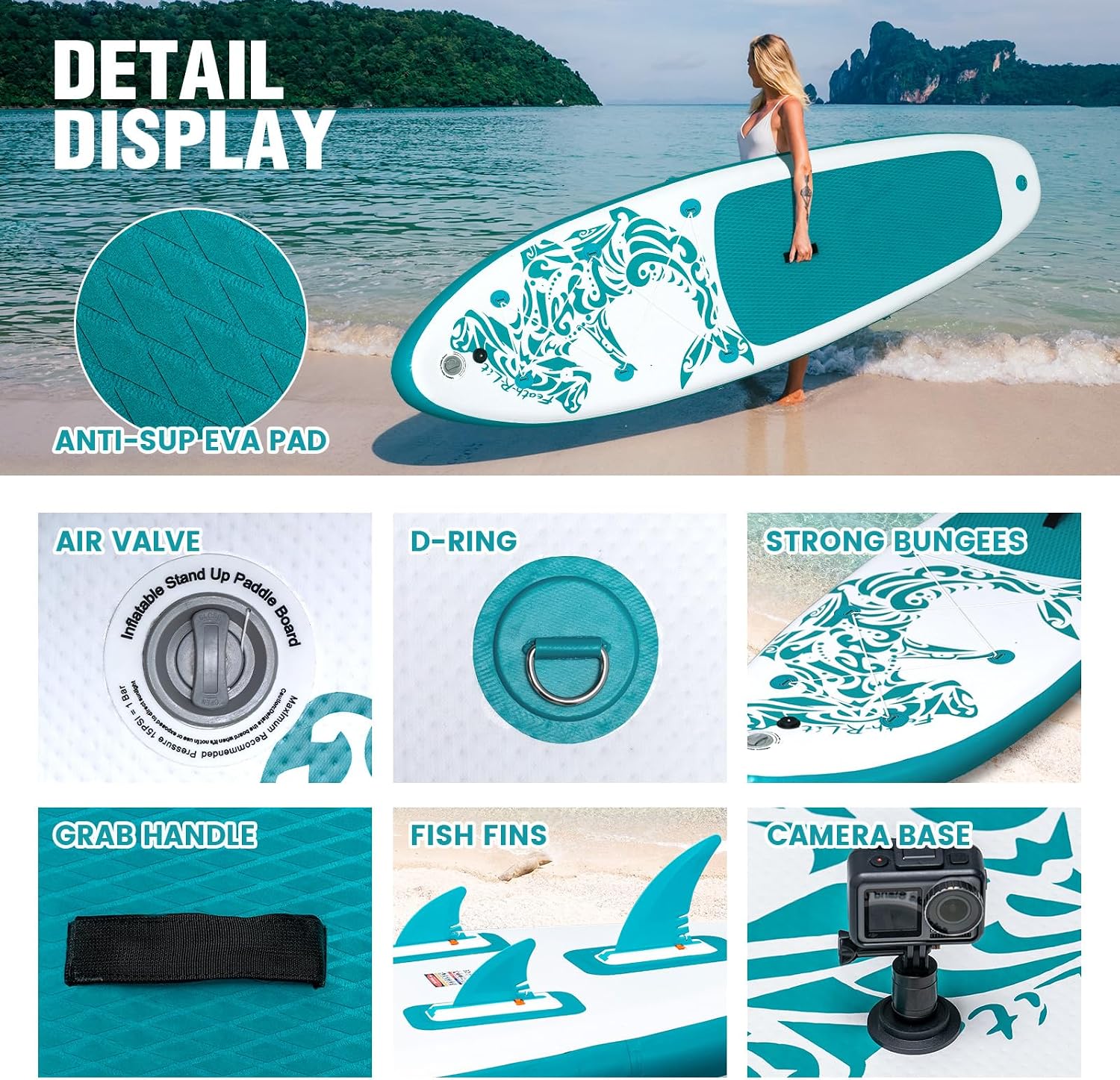 FEATH-R-LITE Inflatable Paddle Board Stand Up Paddleboards for Adults SUP with Premium Accessories Pump, Adjustable Paddle, Leash, Three Fins, Backpack