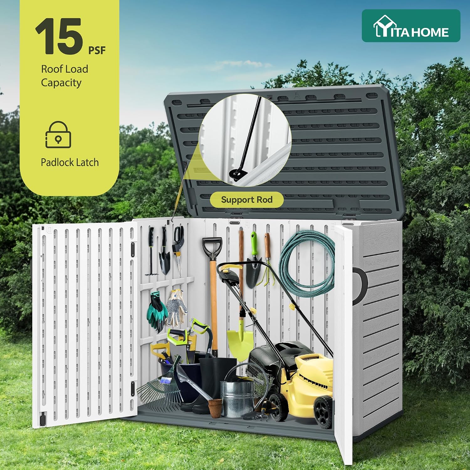 YITAHOME Outdoor Resin Storage Sheds with X-Shaped Lockable Door, 39 in Height Lockable Waterproof Horizontal Shed w/o Shelf, Easy to Assemble Shed Storage for Garden Tools, Light Gray
