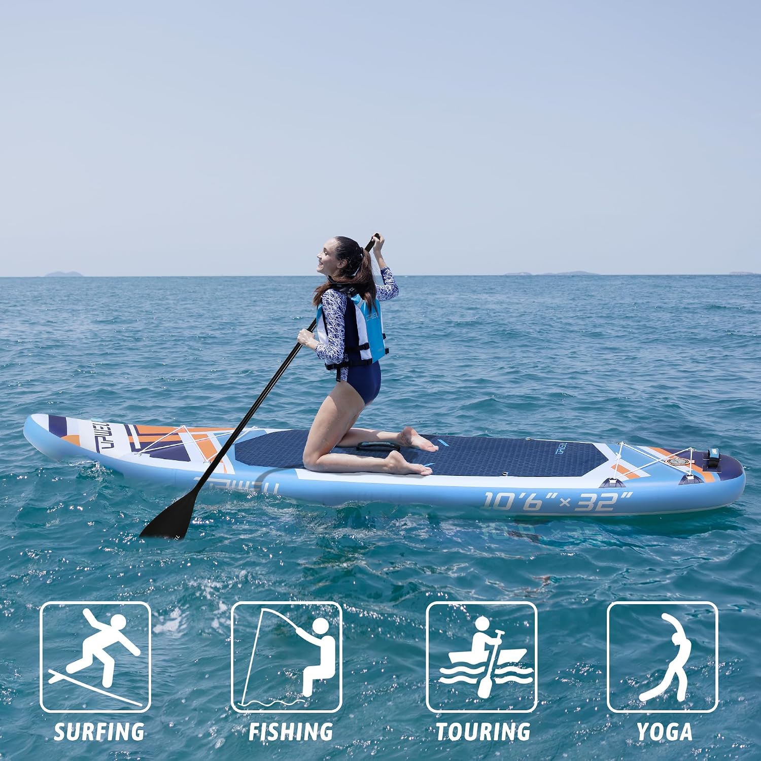 UPWELL 10'6'/11'/11'6' Inflatable Paddle Board, Stand Up Paddlboard for Youth & Adults, Stable Design, Premium SUP Accessories, Backpack, Leash, Hand Pump, Fins