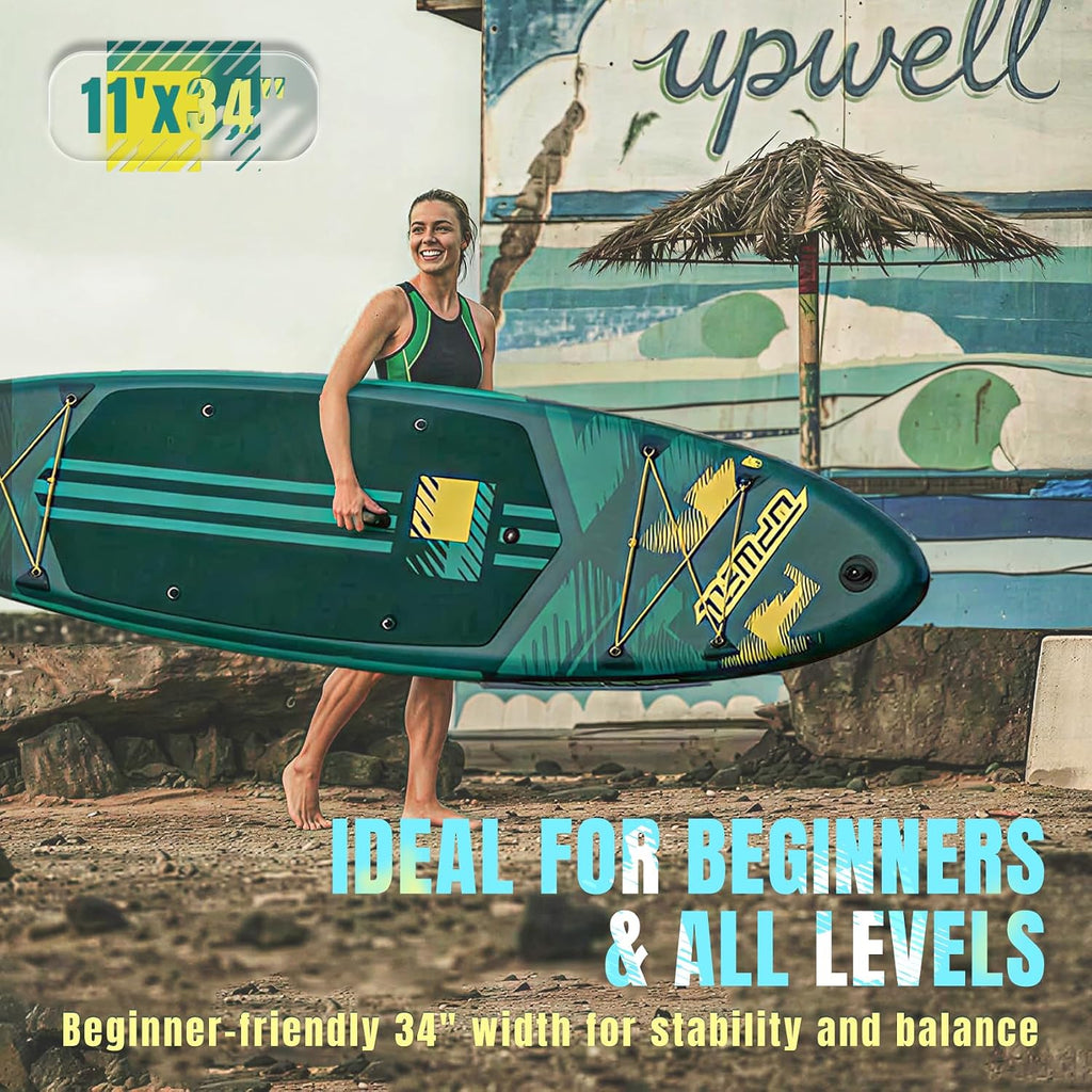 UPWELL 11'×34' Stand Up Paddle Board, SUP Board for Adults & Teens, Inflatable SUP Board with Premium Accessories, 120L Backpack, Paddle, Leash, Hand Pump, Fins