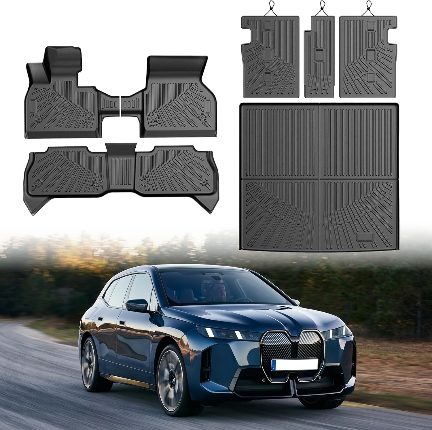 Mixsuper Floor Mat & Cargo Liner for BMW IX 2022-2026,All Weather TPE Floor Liners with Trunk Mat & Backrest Protectors,IX Accessories,Anti-Slip Floor Liners Set, Black
