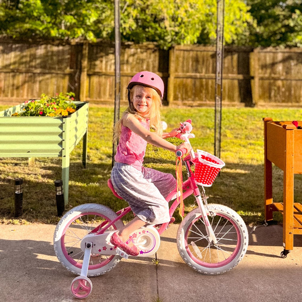 RoyalBaby Girls Bike with Training Wheels and Kickstand, Stargirl Kids Bicycle 16 Inch Toddlers to Big Kids 4-7 Years, Coral Red
