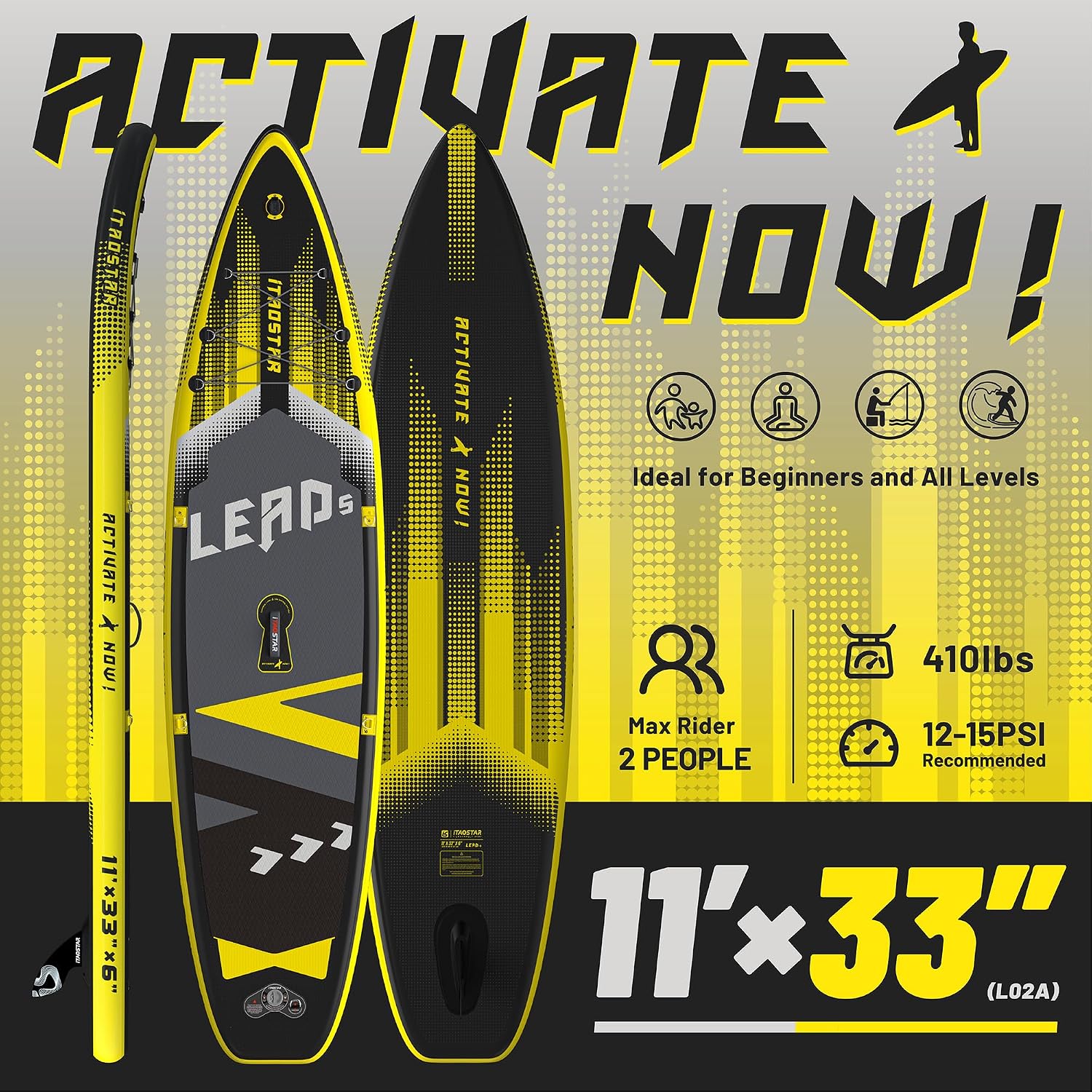 iTAOSTAR Lead 12' × 35' / 11' × 33' Stand Up Paddle Board Inflatable, Extar Wide SUP Board with 5 Fins Stable Design for Adults, Youth, All Skill Levels, Lakes, Oceans