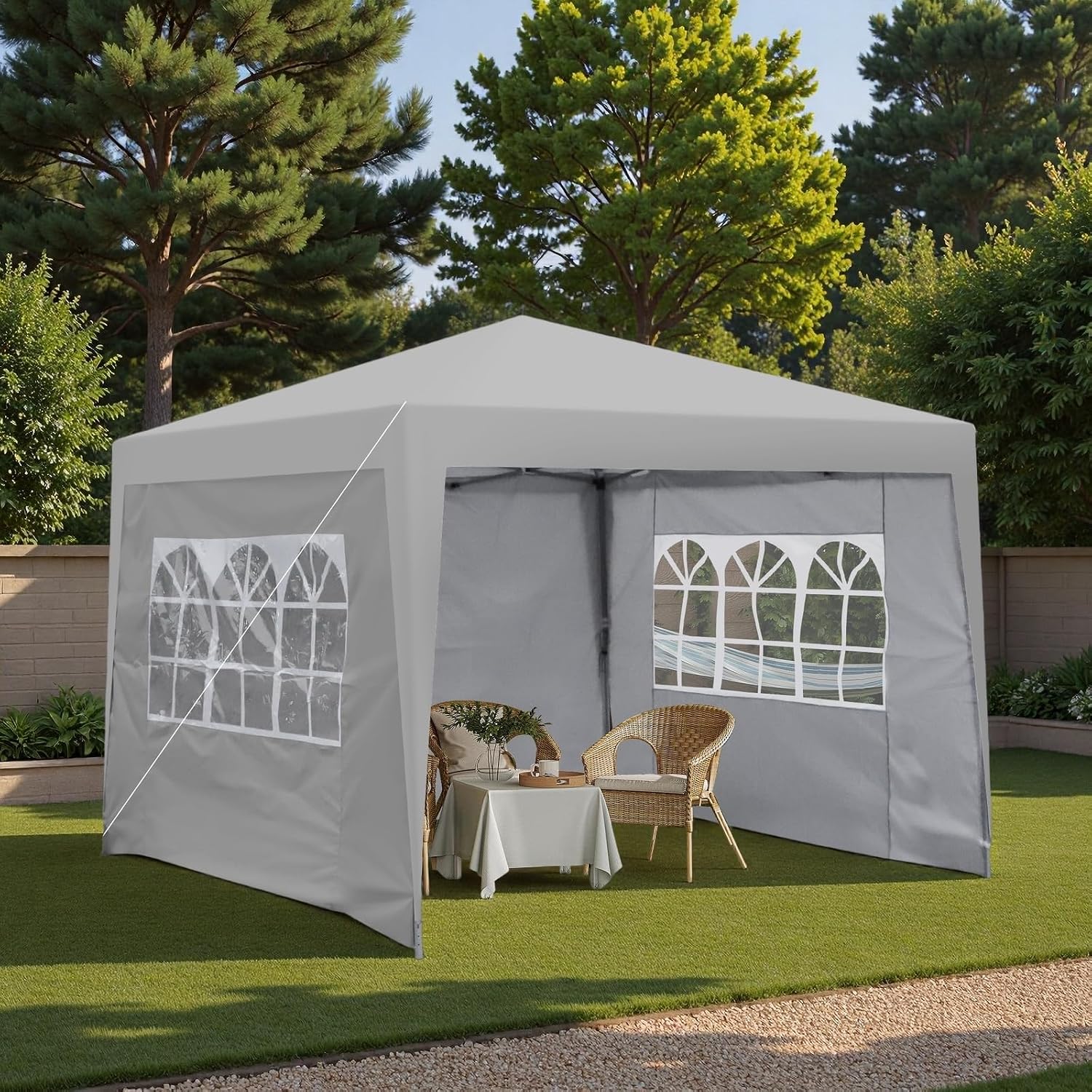 10x10FT Canopy Tent, Outdoor Gazebo Pop up Canopy with 4 Removable Sidewalls & 2 Windows, Patio Camping Shade Canopy with 4 PCS Weight Sand Bag & Carry Bag, Ideal for Parties Events, Grey