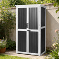 Outdoor Storage Shed with Metal Frame, Garden Sheds with Waterproof Resin Panel and Roof, Garden Tool Cabinets with Adjustable Shelves and Elevated Floor (Black)