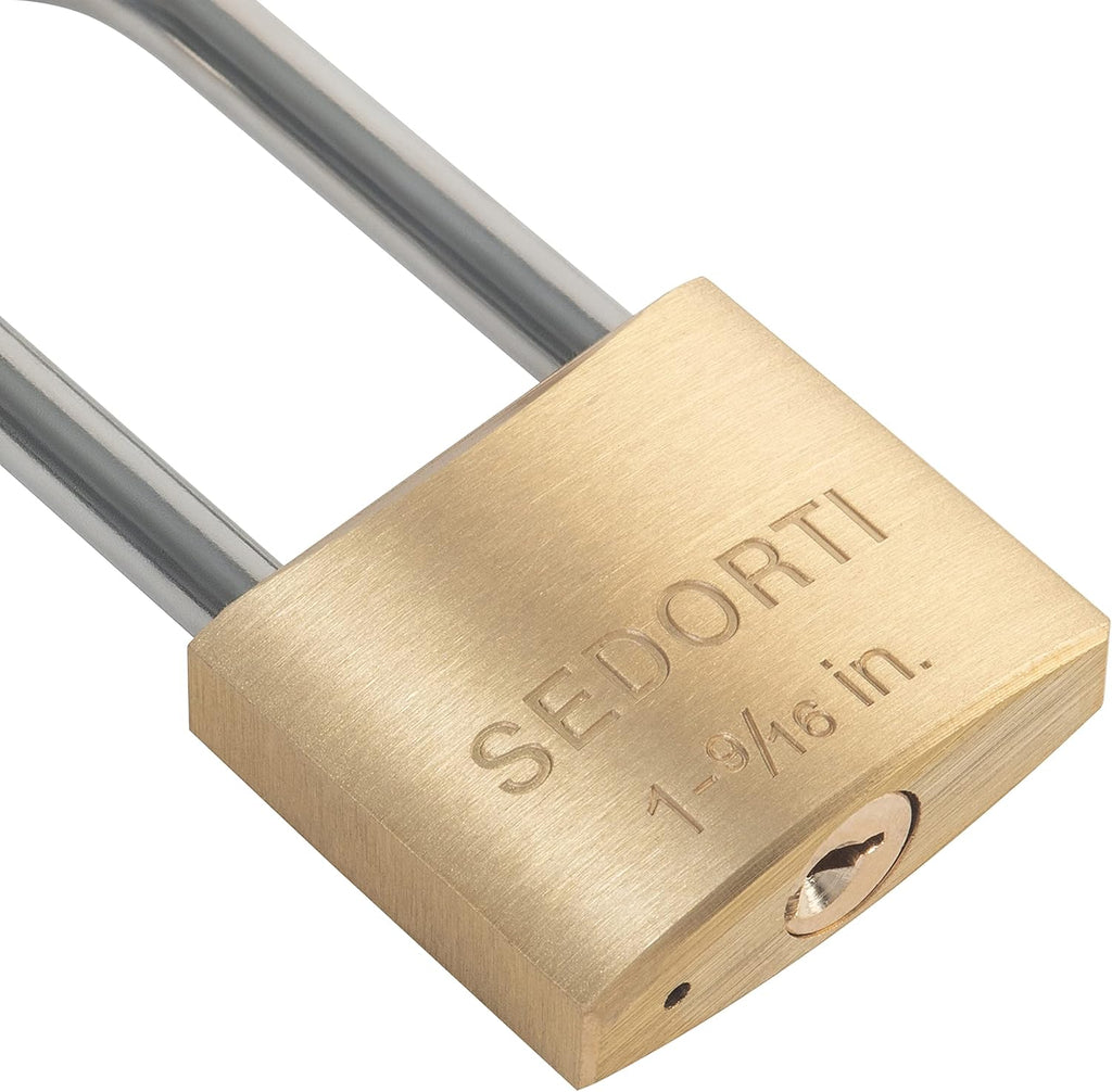 SEDORTI Weatherproof Padlock with Stainless Steel 304 Long Shackle and Solid Brass Body, 1-9/16 in. Wide, 24 Padlocks Keyed Alike, Marine Grade Rustproof Lock for Outdoors Use YNBSP2440