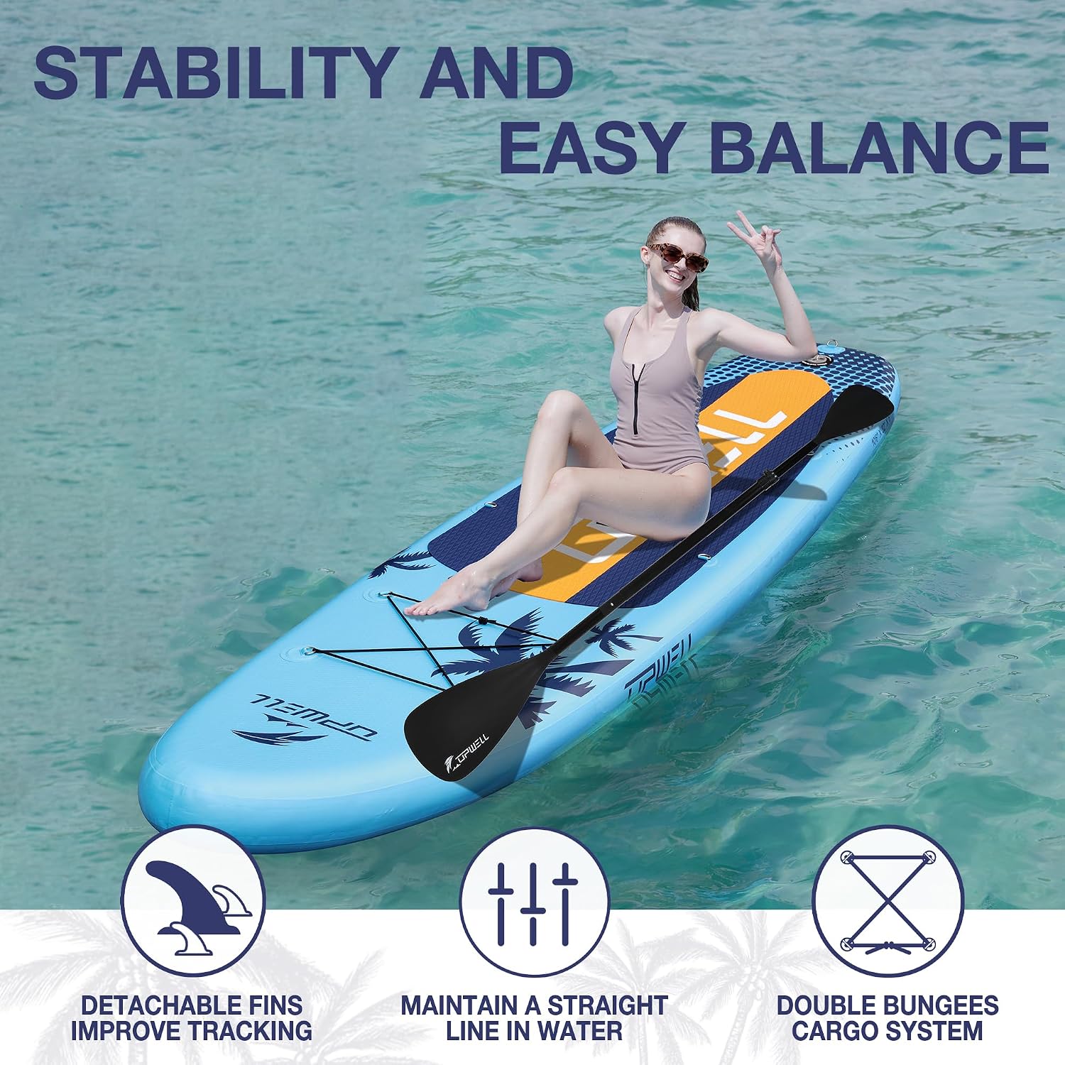 UPWELL 10'6'/11'/11'6' Inflatable Paddle Board, Stand Up Paddlboard for Youth & Adults, Stable Design, Premium SUP Accessories, Backpack, Leash, Hand Pump, Fins