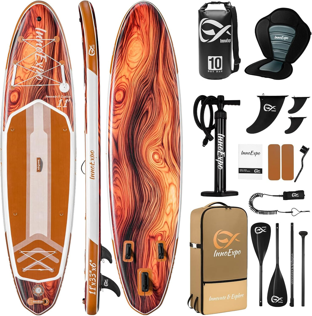 InnoExpo 11' Inflatable Stand Up Paddle Boards with Premium Accessories, Wide Stable SUP Paddle Board Design, Non-Slip Comfort Deck for Youth & Adults