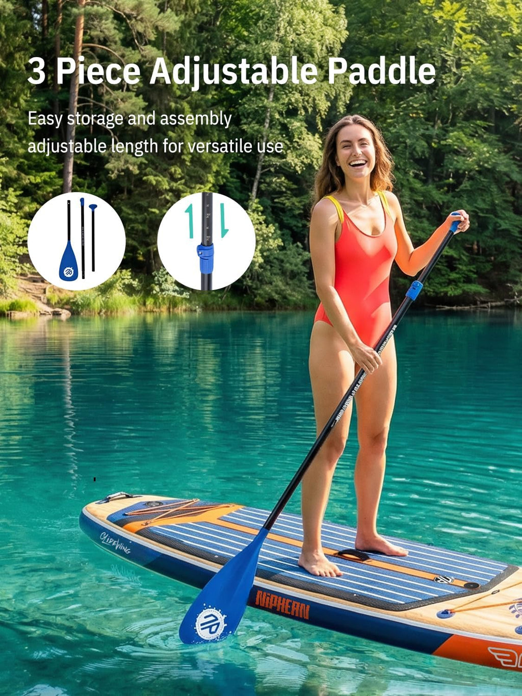Niphean (Extra Large) Inflatable Paddle Board, SUP for 2+1 People/Family 500lbs Capacity Stand Up Paddle Board with SUP Accessories, StabilTrac Fin Non-Slip Paddleboard for Adults